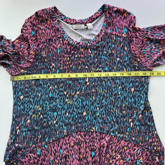Logo Lori Goldstein Animal Print Short Sleeve Tunic Top Pink Teal Womens M - Picture 8 of 10